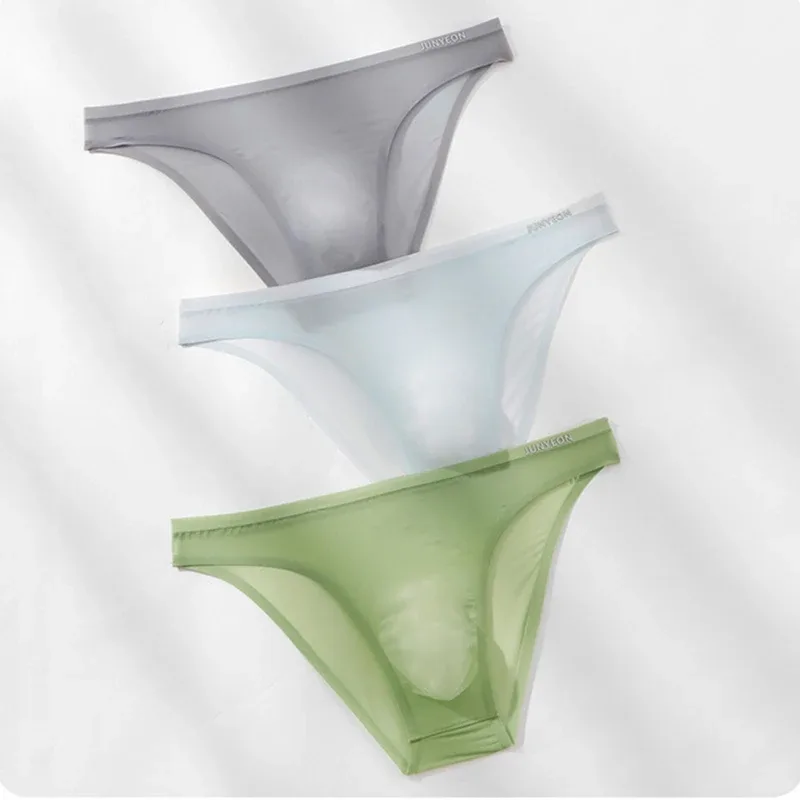Dikişsiz çabuk kuruyan erkek külot iç çamaşırı düz renk buz ipek ultra-ince külot seksi nefes 3D kese külot iç çamaşırı