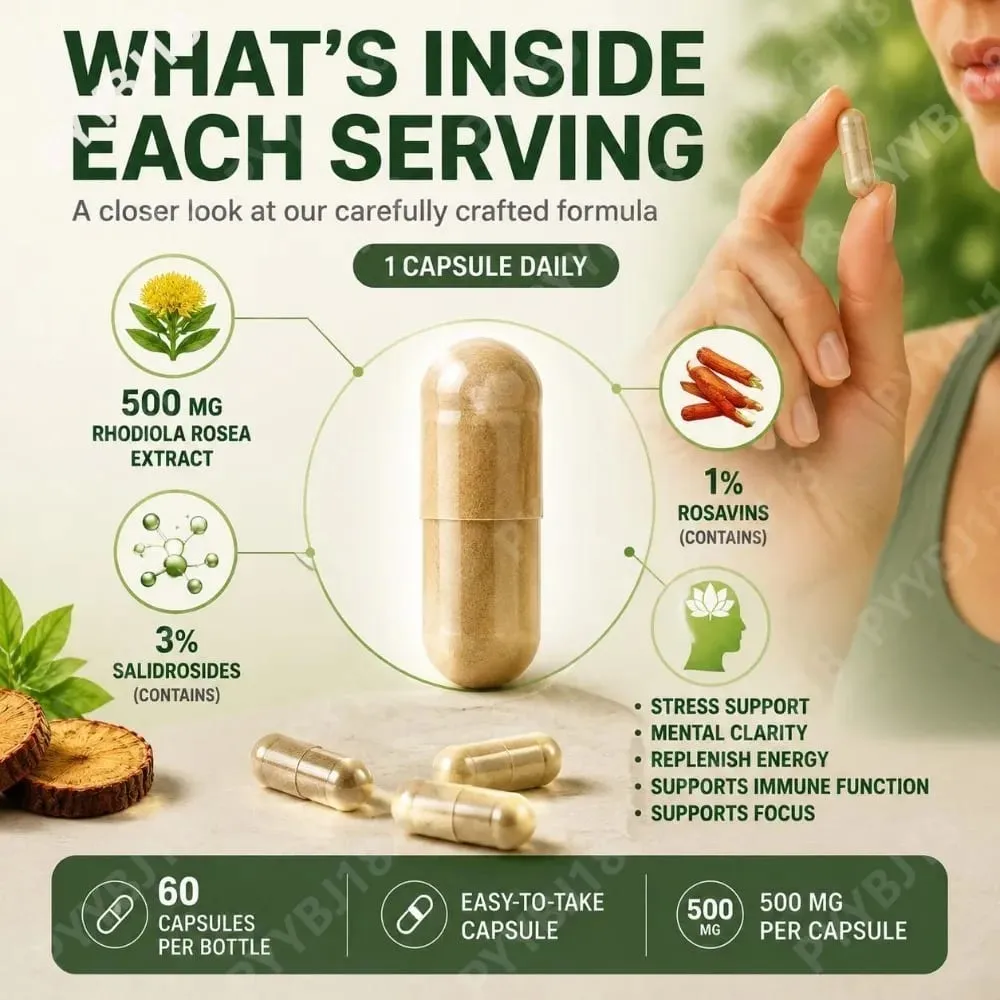 Docteat Rhodiola Rosea Capsules with 3% Salidrosides and 1% Rosavins Supports Mental Clarity & Replenishes Energy 60 Capsules