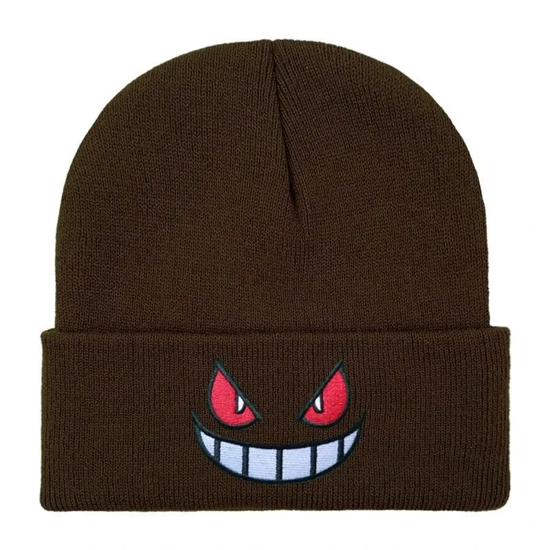 Pokemon Gengar Cartoon Embroidered Beanies Knitted Skullies Autumn Winter Warm Wool Hat Gengar Women Men Beanies
