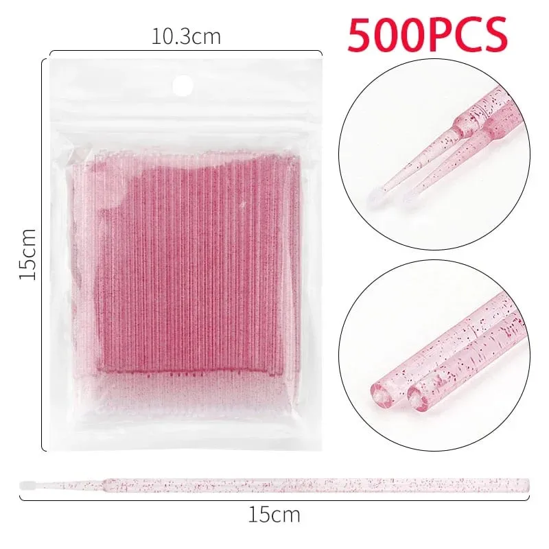 500/1000PCS Eyelash Brushes Crystal Swab Microbrushes Eyelash Extension Brush Grafting Lash Removing Applicators Makeup Tool