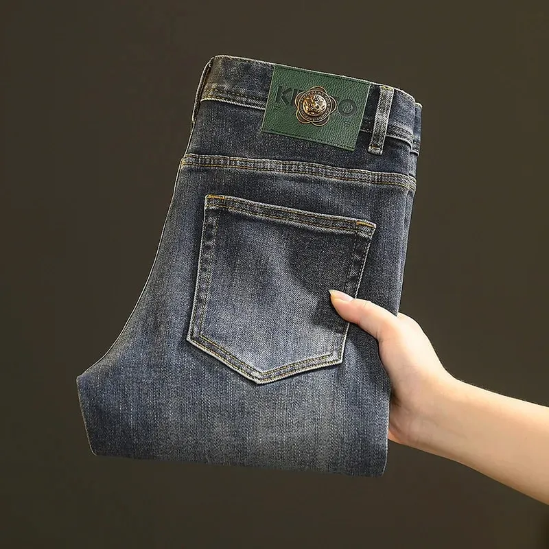 High-End Jeans Men's Versatile Washed Denim Clothing Fashion Casual Tappered Spring and Autumn Light Luxury Thick Trousers