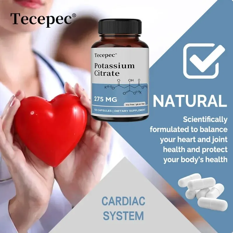 Potassium Citrate Capsules - Maintain Cell Function Strong Joints and Bone Health Regulate Blood Pressure Nerve Conduction