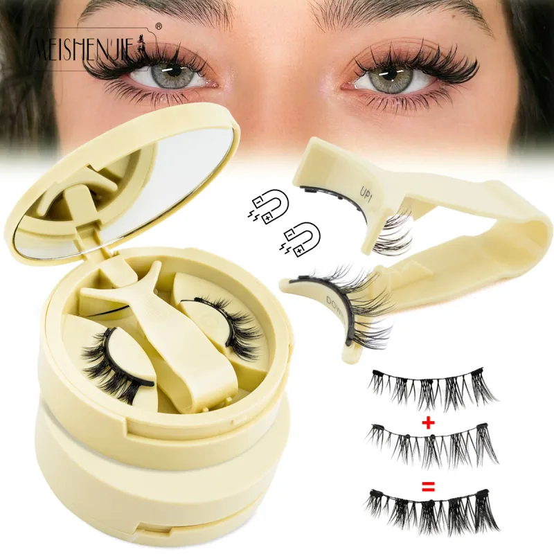 1/3 Pairs Magnetic Eye Lashes Handmade Eyelashes Soft Reusable Magnetic Lashes Natural Look 3D False Lashes Makeup Tweezers Set