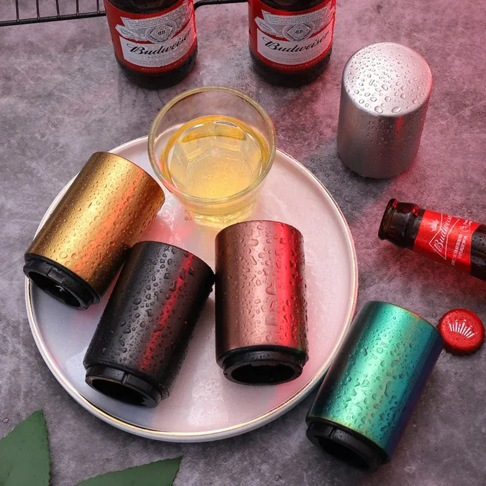 1/2Pcs Automatic Beer Bottle Opener Stainless Steel Push Down Opener for Magnet Beer Soda Cap Bar Party Kitchen Accessories