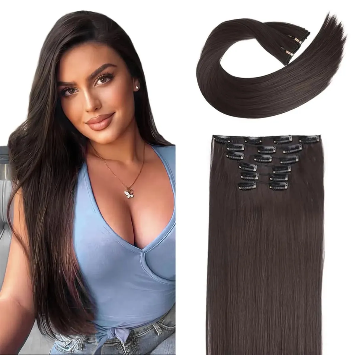 6 個のクリップインヘアエクステンション 24 インチ長さのストレート耐熱合成クリップオンヘアピース女性の日常着 — image 12