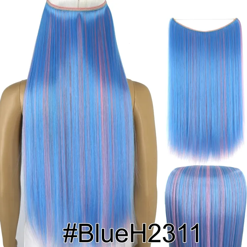 Synthetic Heat Resistant Hair Silky Straight Elasticity Invisible Wire Hair Extensions 8006
