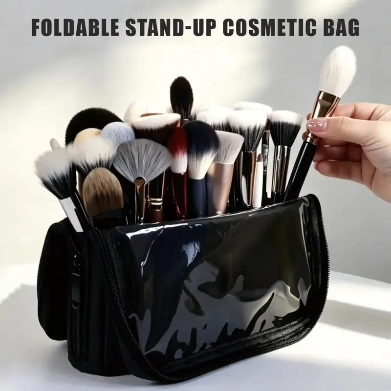 1Pc Foldable Makeup Artist Storage Makeup Brushes Pouch Stand-up Makeup Brushes Storage Bag With Adjustable Dividers.