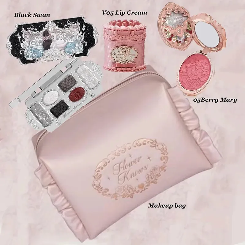 Flower Knows Makeup Set Swan Ballet Concealer Palette Embossed Blusher Shine Lipstick Kit With Bag THE SWEETIE BEAR Bunny Garden