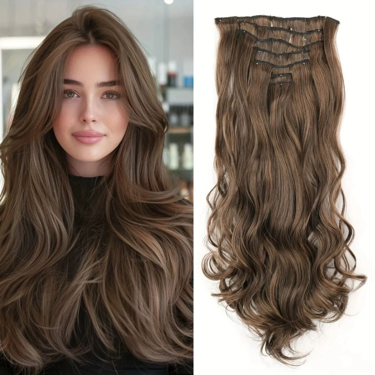 Long Straight Hairstyle 16 Clips 7Pcs/Set Hair Extensions Natural Synthetic Blonde Black Hairpieces Heat Resistant For Women
