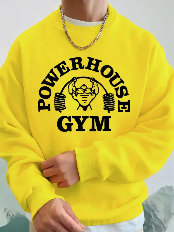 Powerhouse Tập Gym In Chữ Cái Nam Áo Nỉ Mùa Đông Nỉ Ấm Áo Hàn Quốc Rời Cổ Tròn Áo Chui Đầu Hip Hop Nam Quần Áo
