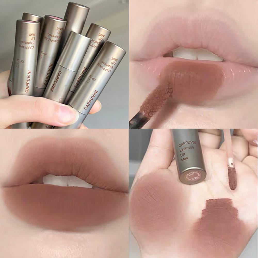 Cappuvini Espresso Matte Velvet Lip Glaze Chống Thấm Nước Kết Cấu Lâu Mịn Bóng Trang Điểm Màu Môi