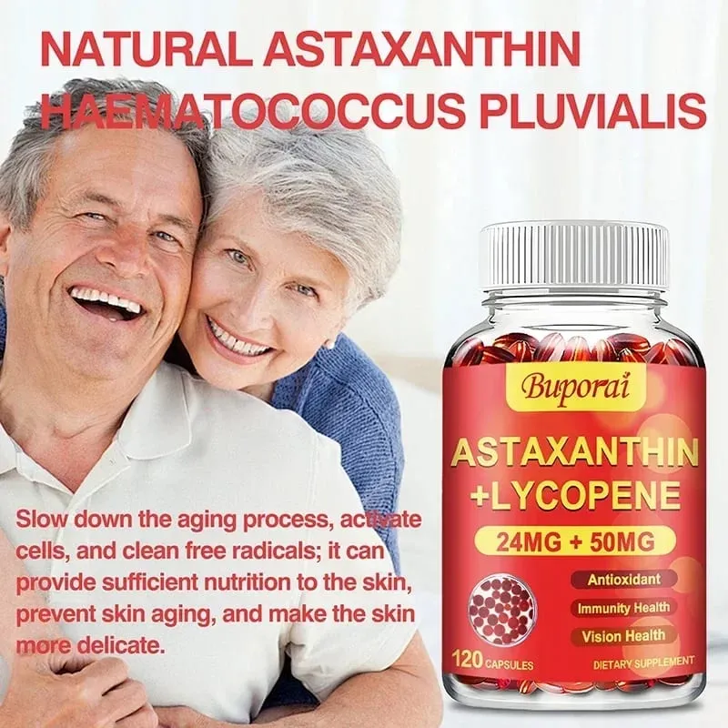 Astaxanthin + Lycopen Kapsler - Antioxidant understøtter hjertesyn og prostata sundhed forbedrer immunitet