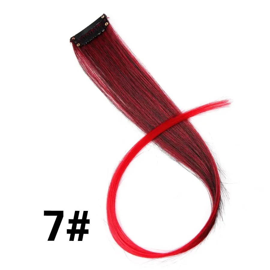 Lige farvet hårstykke Hair Extensions Clip In Highlight Regnbuehår Pink Blå Lilla Syntetisk på klips til kvinder piger — image 13