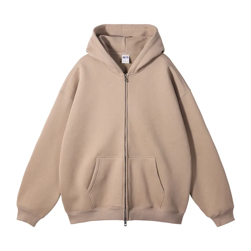 New Men Double Headed Zipper Fleece Hoodies Unisex Loose Basic Solid Warm Hooded Sweatshirts Coats For Winter HY0633