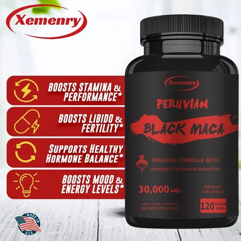 Maximum Strength Black Maca Root - 30 000 Mg - Gelatin Maca Root Extract From Peru