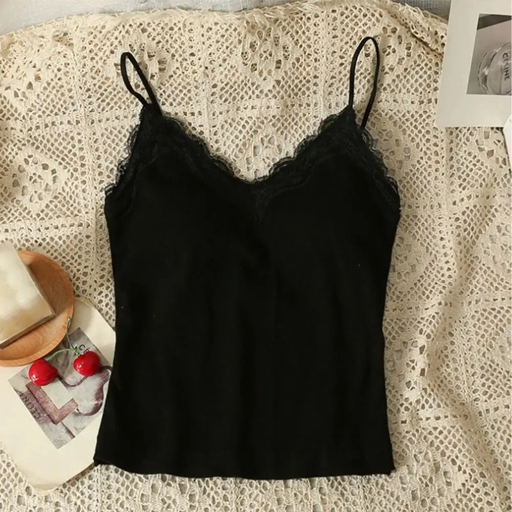 Högkvalitativt mode andas spets Camisole Strap BH Enfärgad sommartopp Sexig stil Wire-Free Crop Top