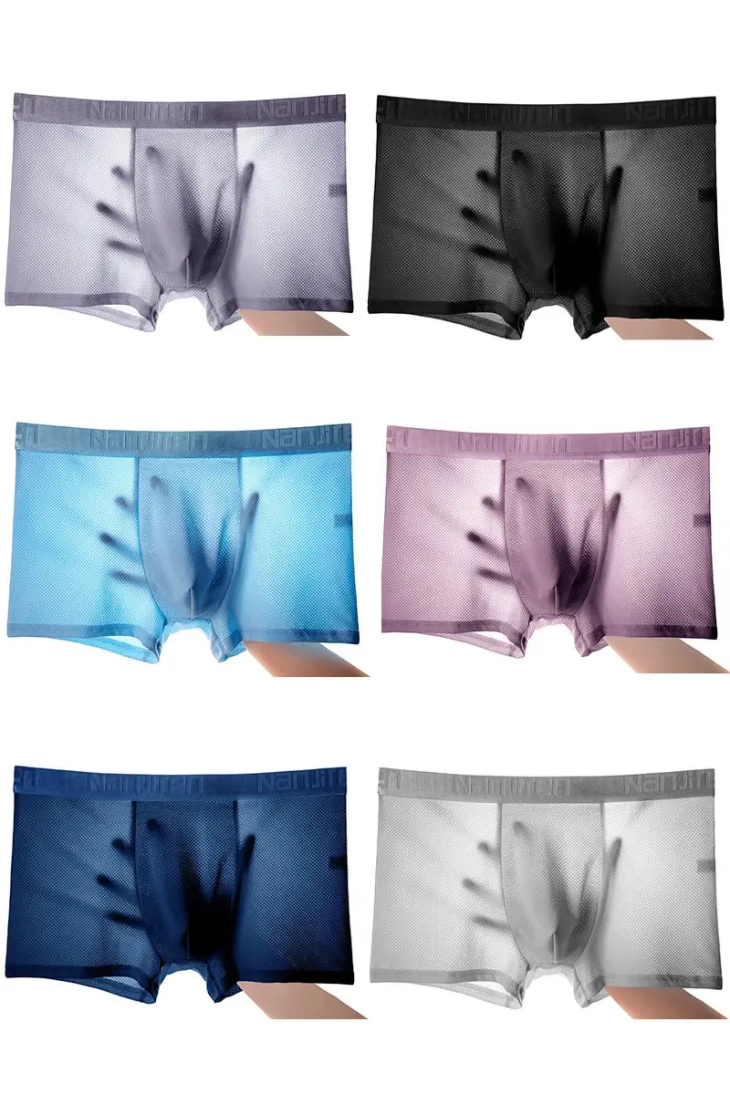 4pcs Ice Silk Mesh Boxer Shorts Men's Underwear Cool Underpant Breathable Sexy Slim Panties Bamboo Lingerie Wholesale Lots L-6XL