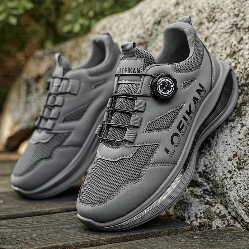 Men Rotary Buckle Running Sneakers Breathable Mesh Lightweight Cushion Sole Non Slip Daily Walking Shoes 2 Colors — image 1