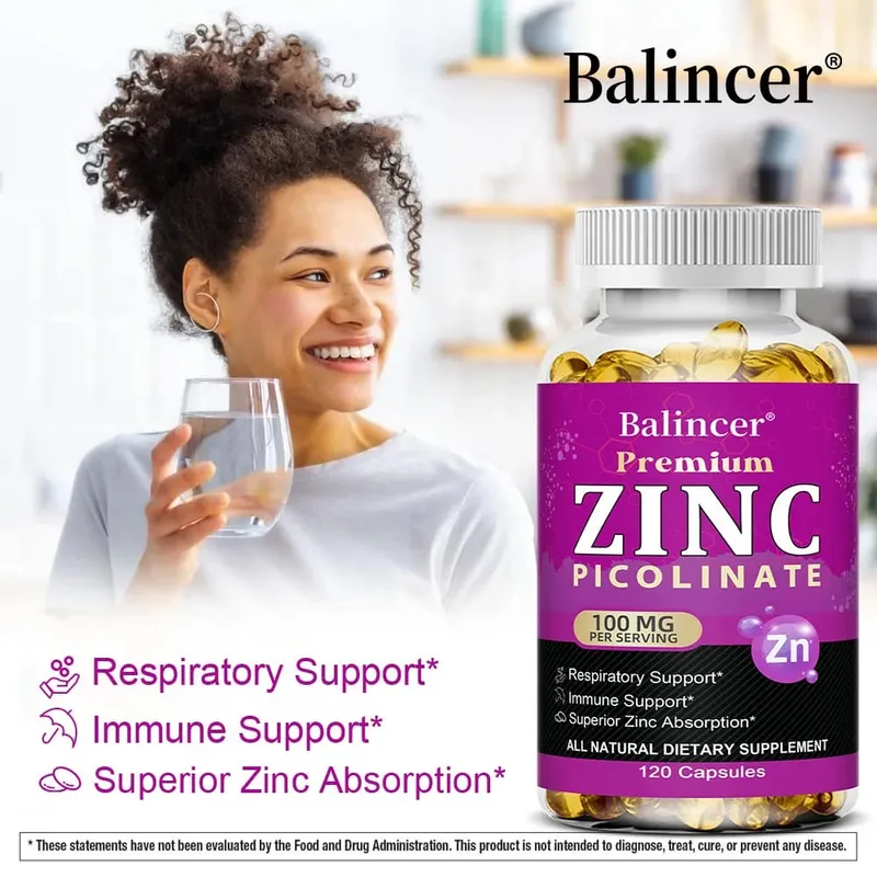 Zinc Picolinate 100Mg Capsules - Respiratory Immune Support Skin and Bone Health Highly Absorbed Supplement