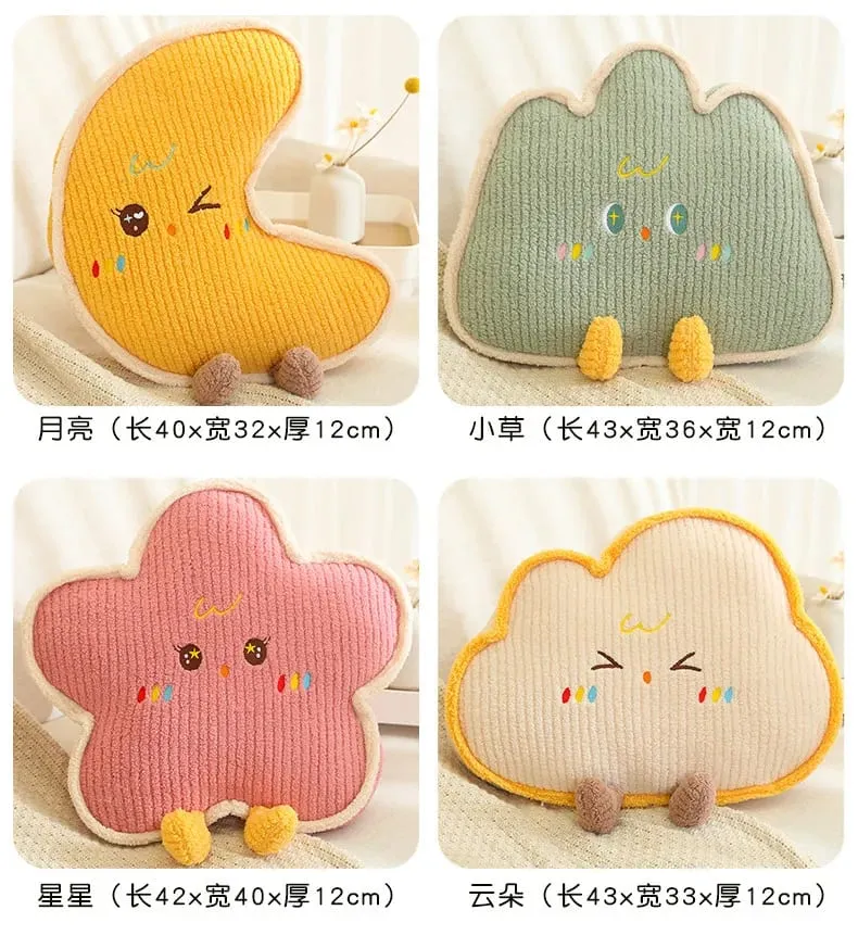 Cute Home Decoration Cartoon Plush Pillow Natural Series Plushies Pillow Cushions Moon Star Cloud Grass Soft Toy Kawii Gift