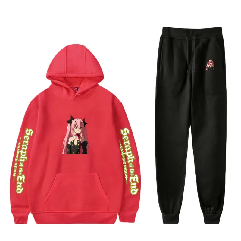Harajuku confortável serafim do fim impressão moletom moletom terno hoodies + calças terno meninos/meninas 2 peça conjunto roupas