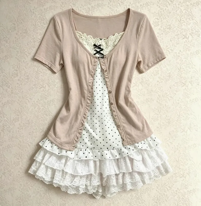 Feminino y2k vintage rendas retalhos vestido de duas peças conjunto verão elegante retro cardigan + doce moda sem mangas magro mini vestido
