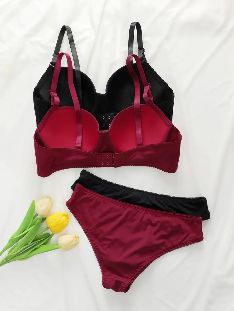 2sets Solid Underwire Lingerie Set Women Push Up Bra With Steel Ring Fashion Women Underwear Panty Everyday Bras Sets J2611 — image 2