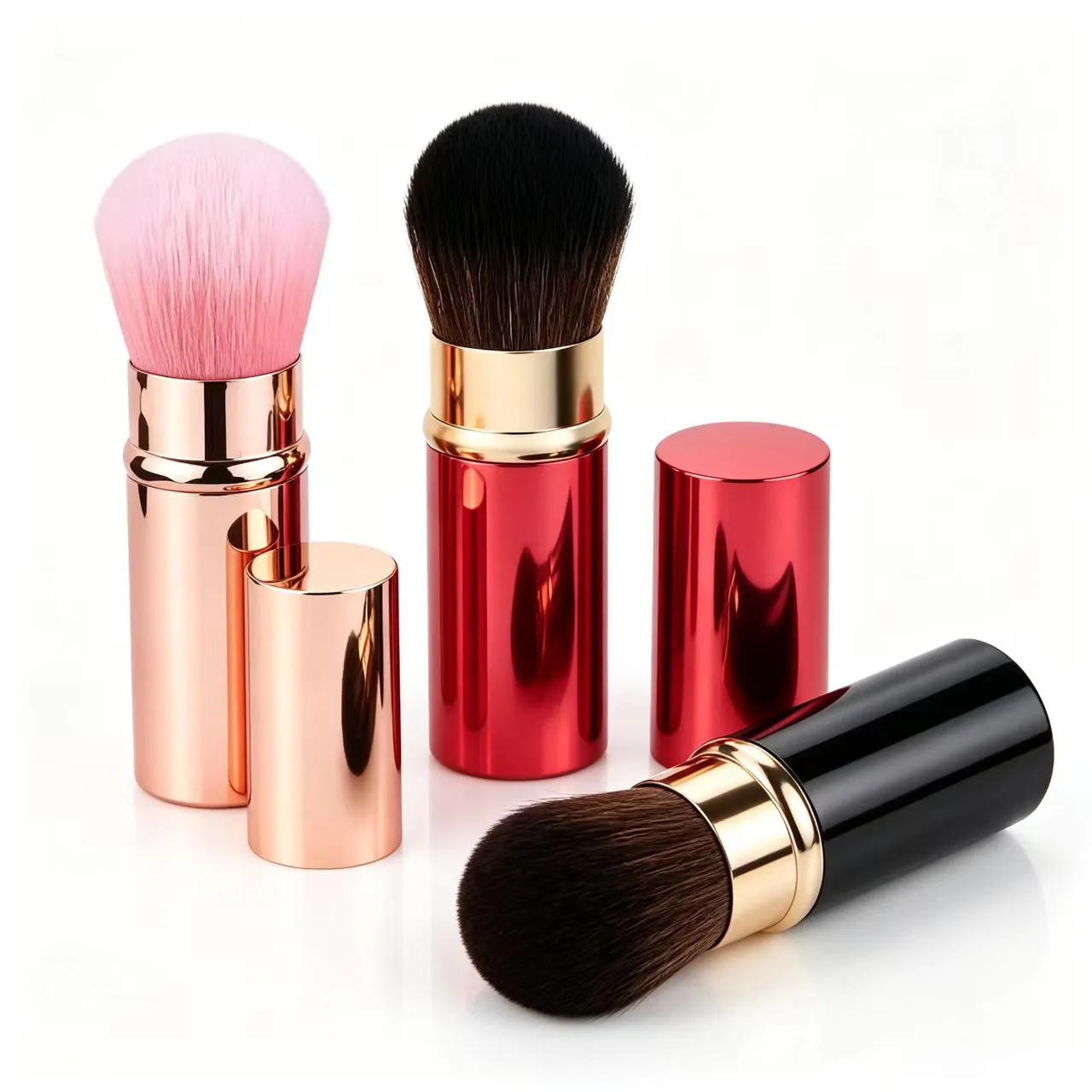 Travel-Ready Portable Telescopic Makeup Brushes Set - Metal Handle for Blush Contouring Powder Perfect Compact Size for On-the-G