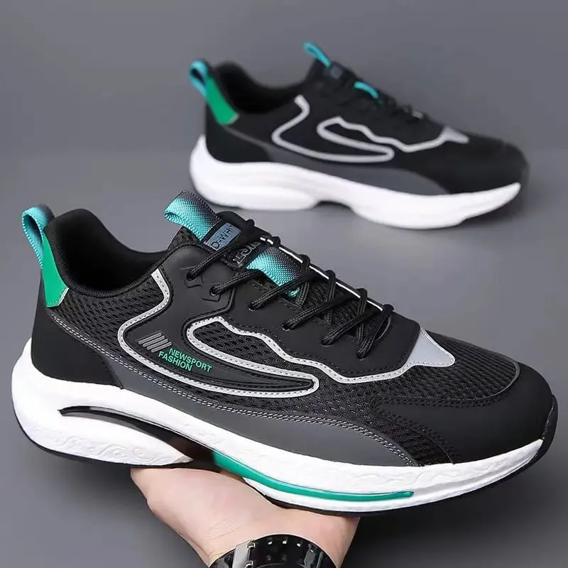Men's Mesh Sport Shoes Casual Breathable Leather Upper Comfortable Fashion Running Shoes Student Sneakers Footwear