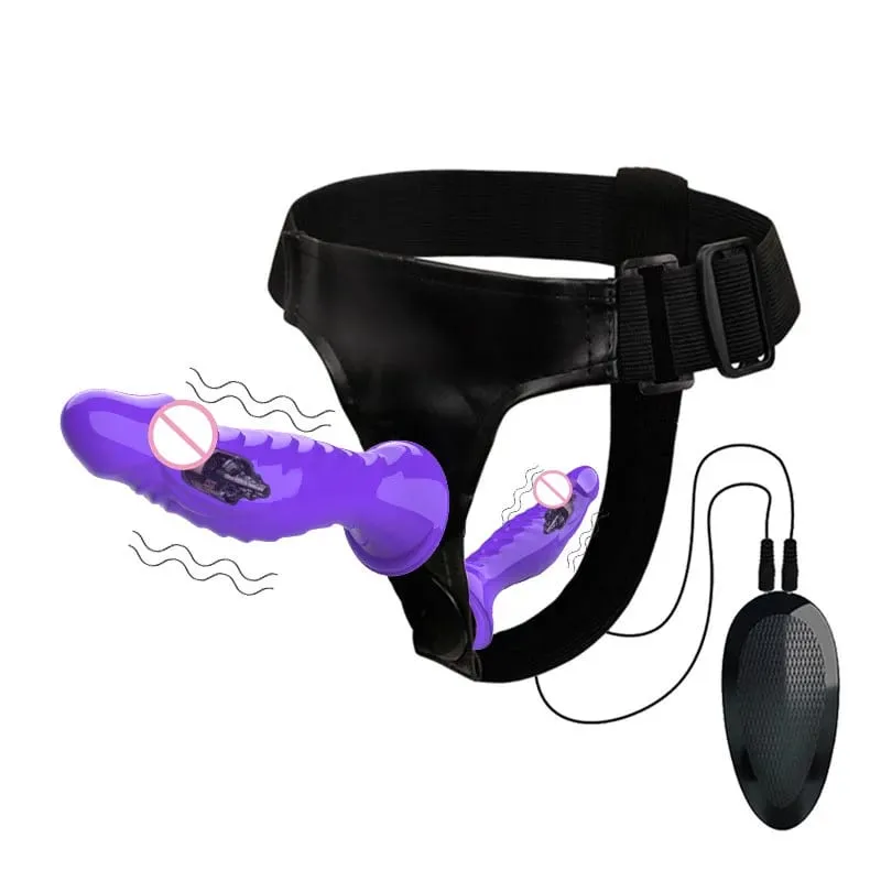 Vibrating Double Penetration Strap On Dildo Harness Adjustable Belt Dual Ended Anal Plug Sex Toy for Couples Remote Control A