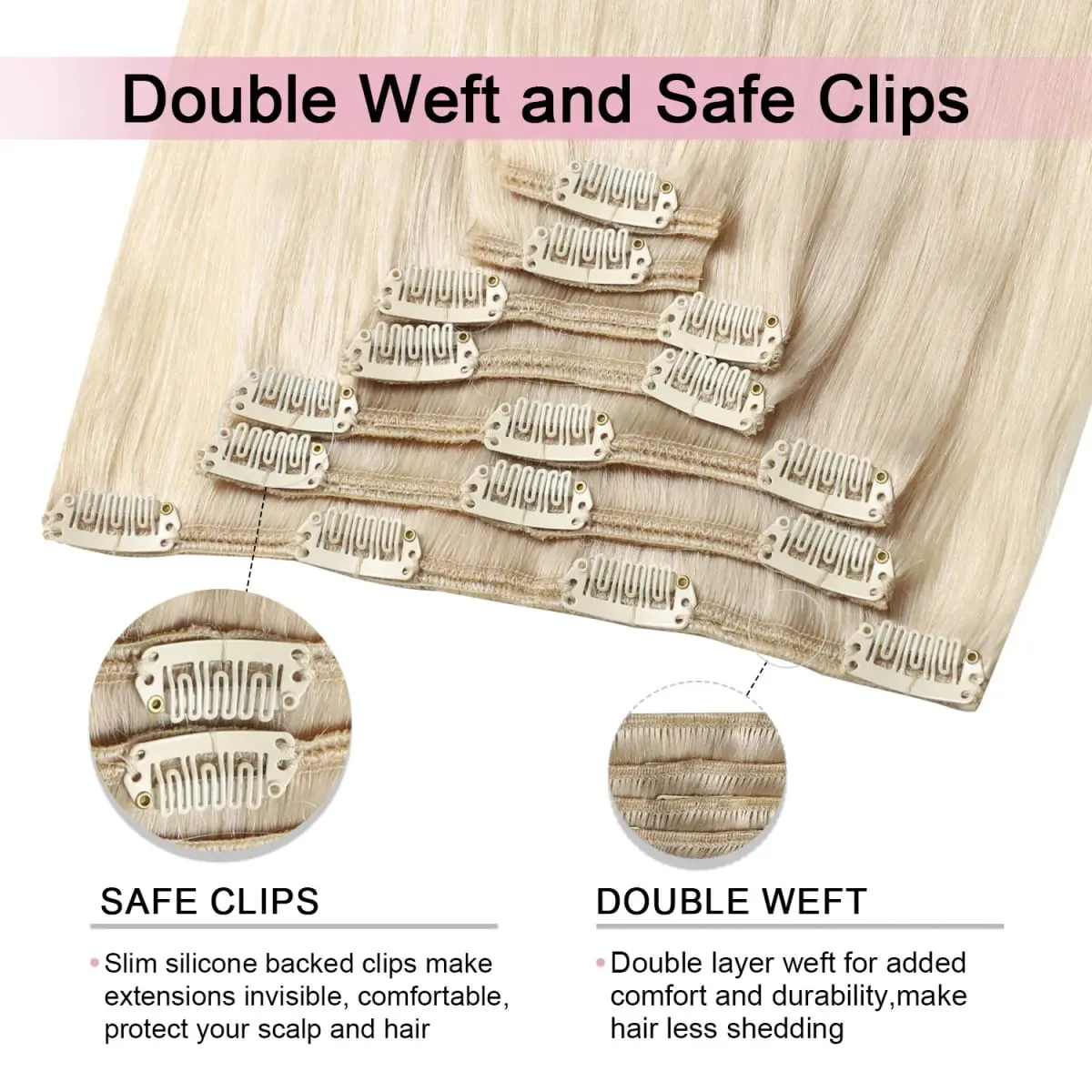 Sweetmet Pro2.0 Clip in Hair Extensions Real Human Hair 120g Thick 7pcs #60 Platinum Blonde Remy Real Human Hair Extensions Clip ins Seamless Double Weft for Women