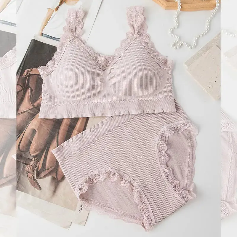 2025 Seamless Lace Back Bra Set U-Shape Sexy V-Neck Women's Underwear Full Cup Fixed Strap Home Clothes No Brand Registered