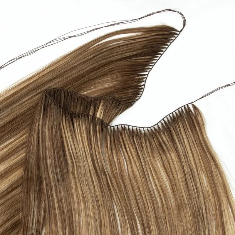 Feather Hair Bundles Extensions Natural Fish Line Human Hair Non-Remy Invisible Micro Rings Hair Extension Weft 100 Strands