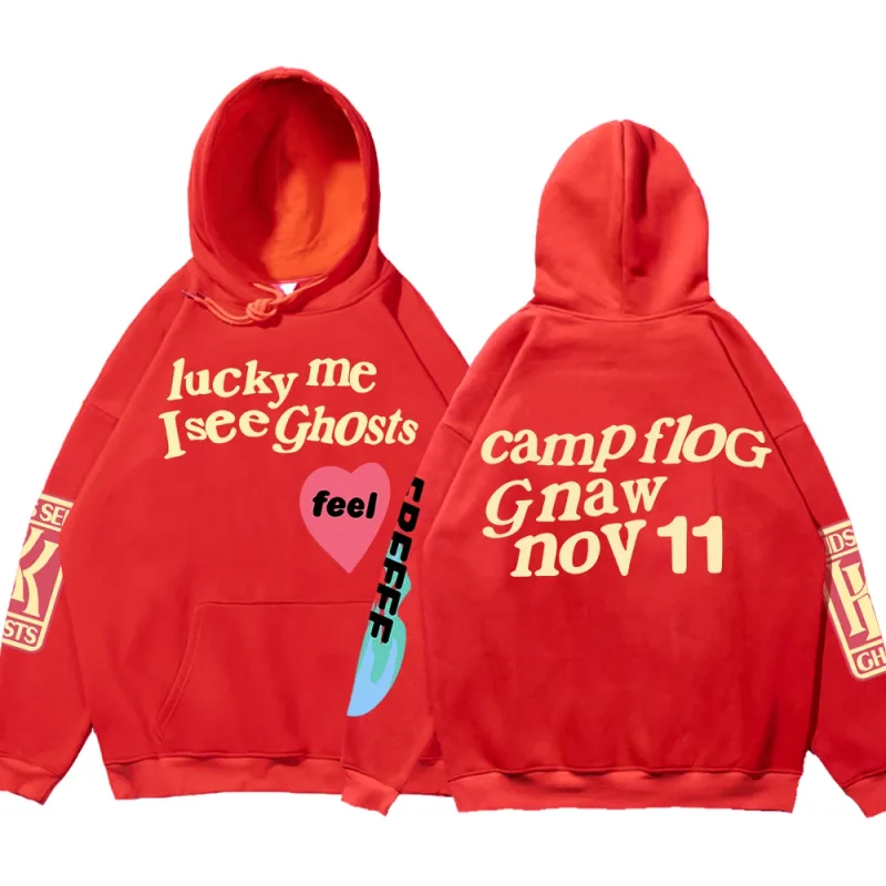 Graffiti Letter Printed Loose Hooded Kanye Sweatshirts Men Oversized Fleece Luck Me I See Ghosts Hoodie Unisex Pullover Hoody — image 9
