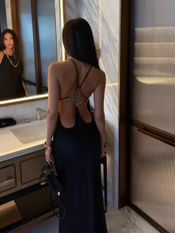 Solid Halter Backless Maxi-jurk met uitsnijding aan de zijkant Dames Stretch Jersey Vloerlengte Slanke bodycon-jurken Nachtclub Vakantiegewaad — image 12