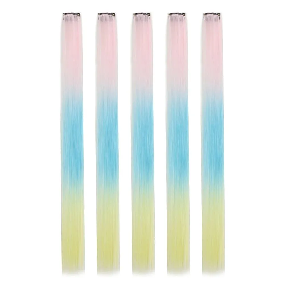 5PCS/set Clip in Hair Extensions Synthetic Hairpieces Colored Party Highlights for Girls 18 inches Multi-colors Straight Hair