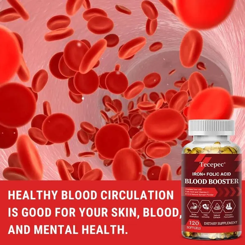 Iron + Folic Acid Blood Tonic - Replenish Iron Content No Side Effects Iron Supplement- with Vitamin C Vitamin B12 Folic Acid