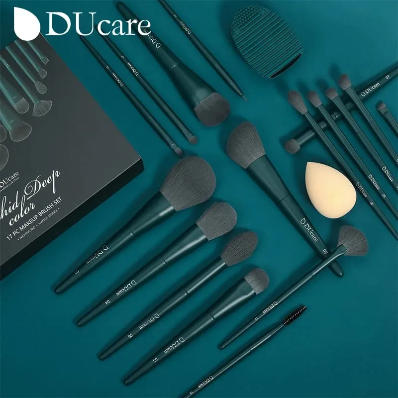 DUcare Professional Makeup Brushes Kits Synthetic Hair 17Pcs with Sponge & Cleaning Tools Pad for Cosmetics Foundation Eyeshadow