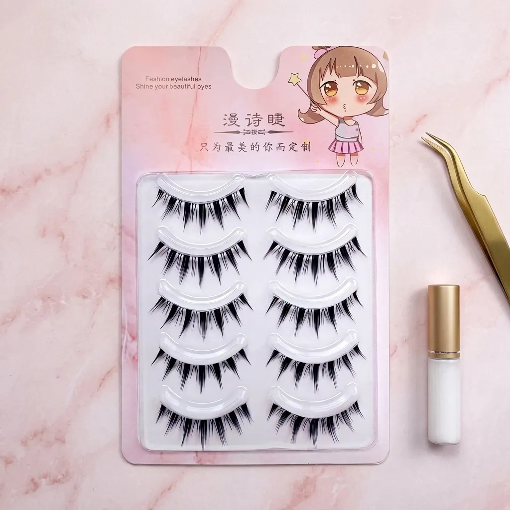 5pairs Korean Style False Eyelashes Natural Manga Lashes Cluster Perfect Daily Eye Makeup Curling Synthetic Fiber Lash Extension