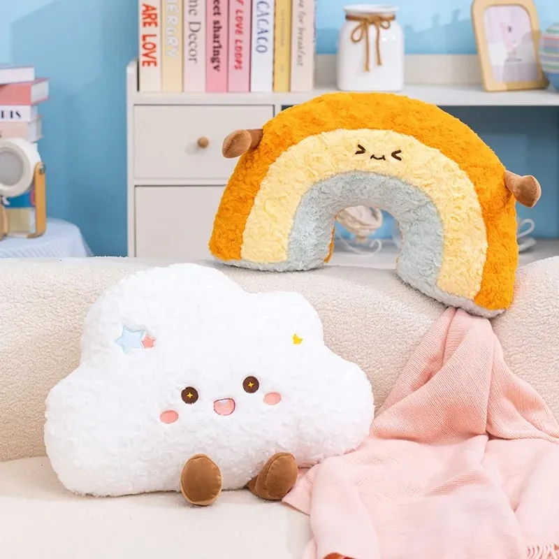 45/55CM Cloud Rainbow Plush Pillow Stuffed Soft Cartoon Weather Sofa Decor Toy Cushion for Kids Bedroom Office