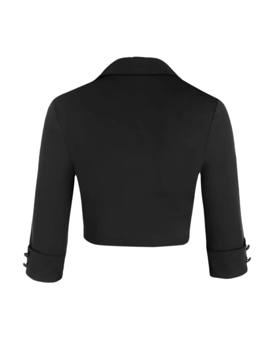 2025 Womens Gothic Dresses Sets Solid Color Open Front Crop Jacket and Lace Up Buckle Strap Crisscross Dress Outfit
