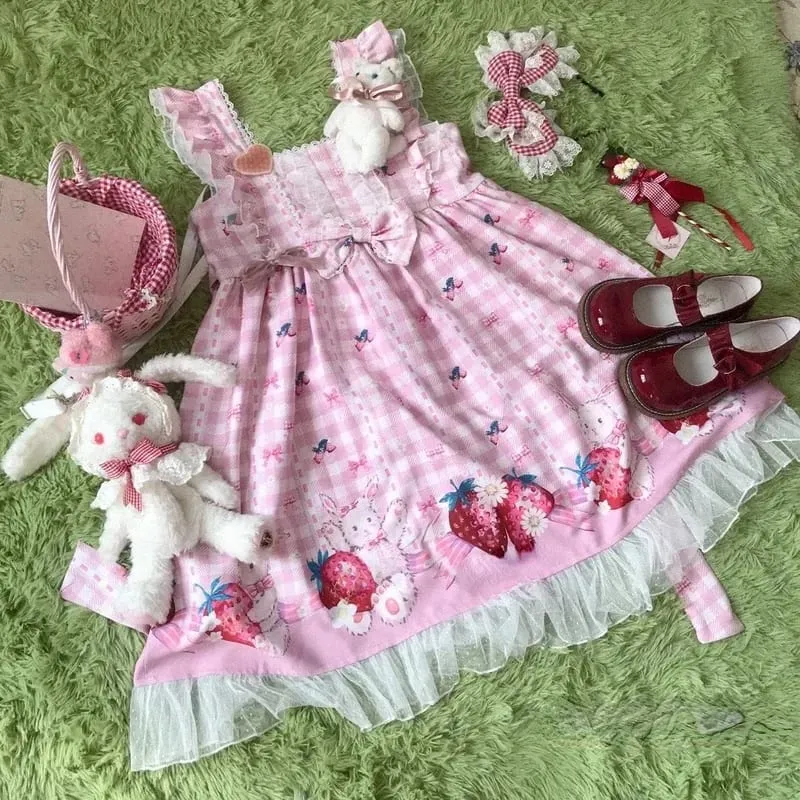 Japansk Lolita Klänning Flickor Strawberry Bunny Jsk Klänningar Dam Harajuku Ärmlös Söt 2026 Cosplay Vestido