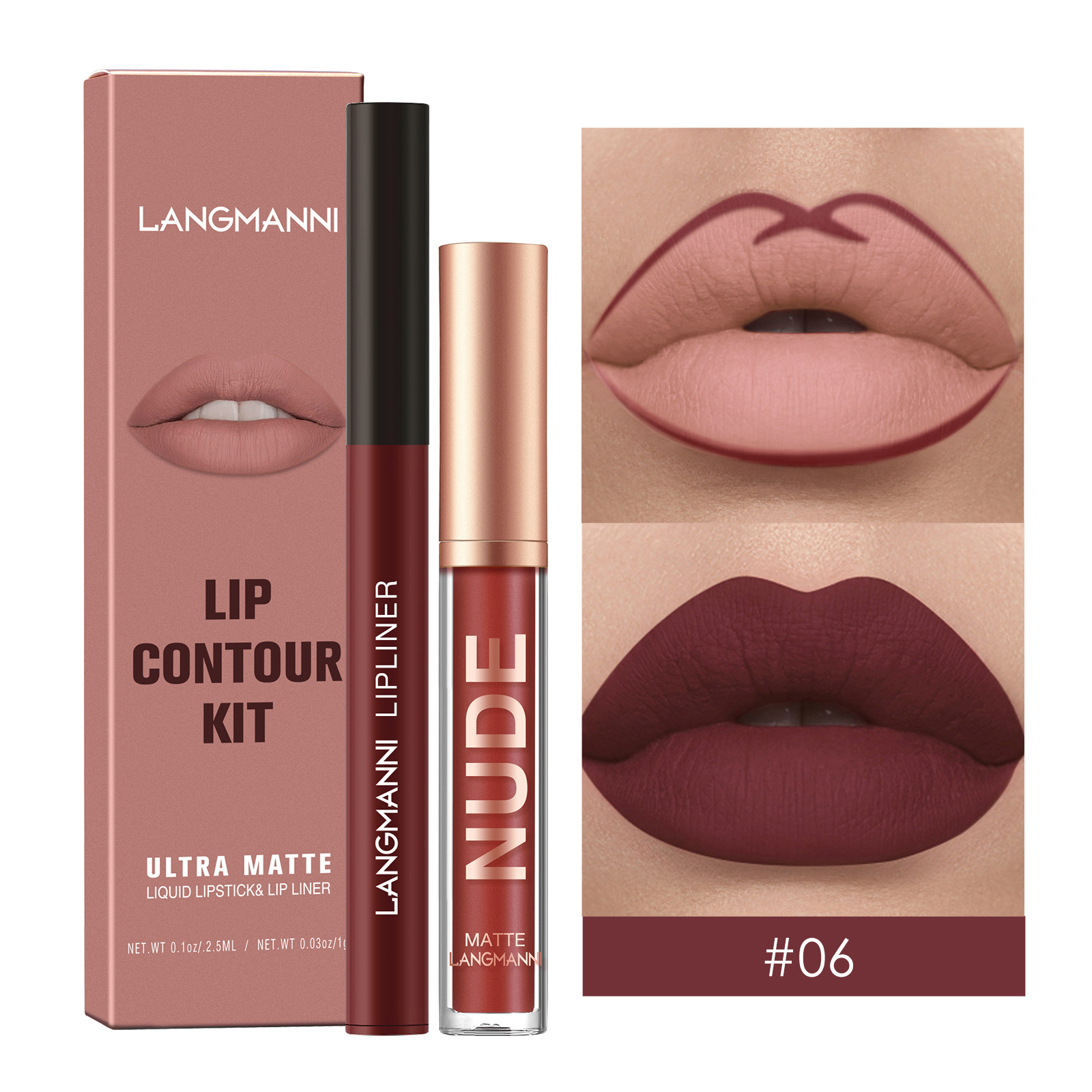 Waterproof Lasting Matte Velvet Lip Gloss Lip Liner Set 2pcs/set Lipliner Pen and Lip Gloss Combination Set Lips Contour Makeup