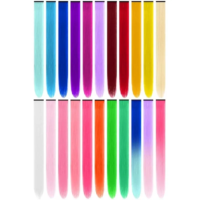 1 5 11 Pcs/lot Clip in Hair Extensions Multi-Colors Highlights Synthetic Hair 22 inch Rainbow Hairpieces for Girls Women 2030
