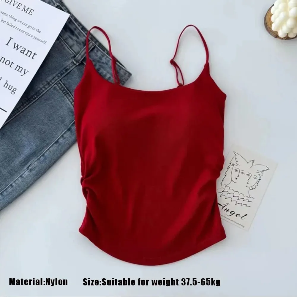 Y2K Streetwear Women Spaghetti Strap Crop Top With Bra Bodycon Sleeveless Cami Tube Top Basic Camisole Tees Korean Women Clothes