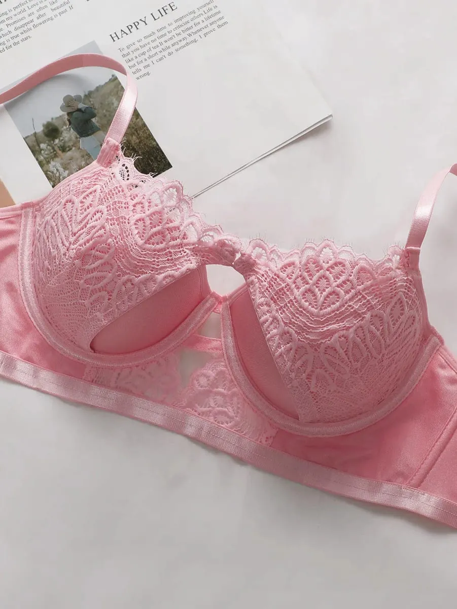 Phụ Nữ Thanh Lịch Sò Điệp Ren Áo Ngực Và Quần Lót Phía Trước Thiết Kế Cut-Out Hỗ Trợ Áo Ngủ Lãng Mạn Quần Lót 202305