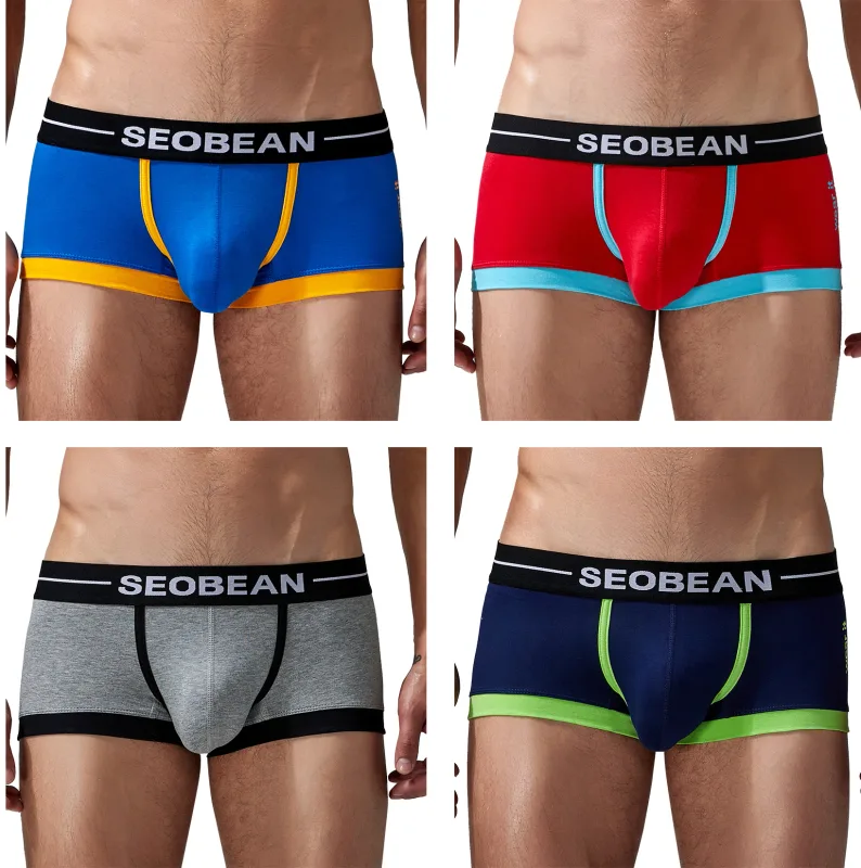 Seobean 4-Pack Men's Cotton Underwear Comfortable Breathable Sweat-Absorbent Flat-Bottom Briefs
