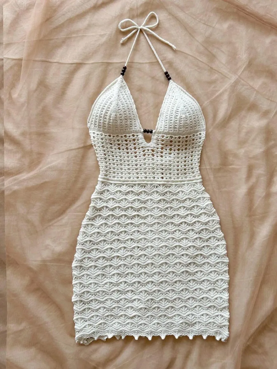 Vestido sin mangas con cuello halter de crochet blanco para mujer — image 4