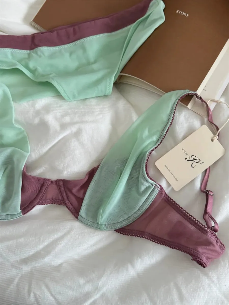 Bra mesh comfortable lingerie with underpants suit small fresh underwear up support large breasts show small bra set — image 6