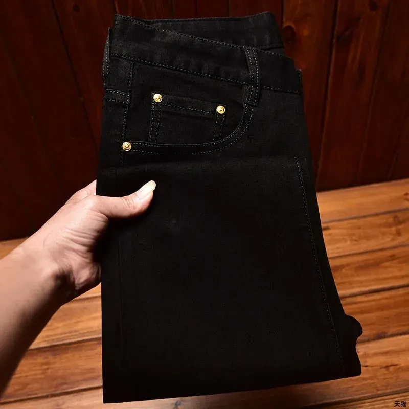 2024 New Light Luxury and Simplicity Black Jeans Men's Fashionable All-Match Straight Slim Fit Casual Trend Skinny Stretch Trous — image 5